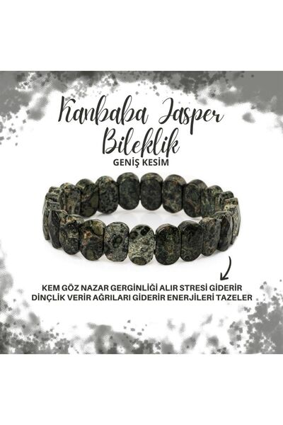 Deniz Doğal Taş Certified Mossy Agate Natural Stone Wide Cut Bracelet
