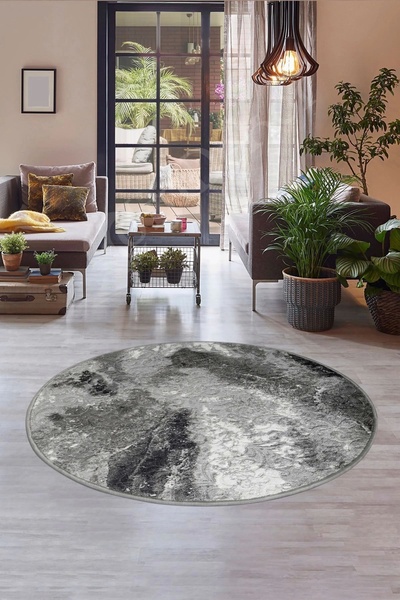 Dijidekor Delüxe Antrasit Saçaksız Yuvarlak Halı Yeni Kabartmalı Model Salon ...