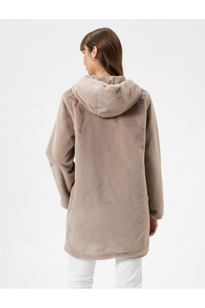 Koton Oversize plyšový kabát s kapucí do kapsy