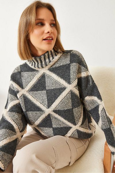 Bianco Lucci Női fél garbós mintás oversize kötöttáru pulóver 241197 60261144