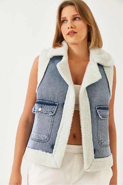 Bianco Lucci Vestă de damă din denim cu buzunar dublu 8078 60261138