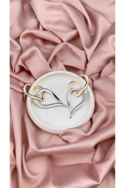 TRENDTAKI altın ve rodyum çift renk fantastik kalp modeli 0091