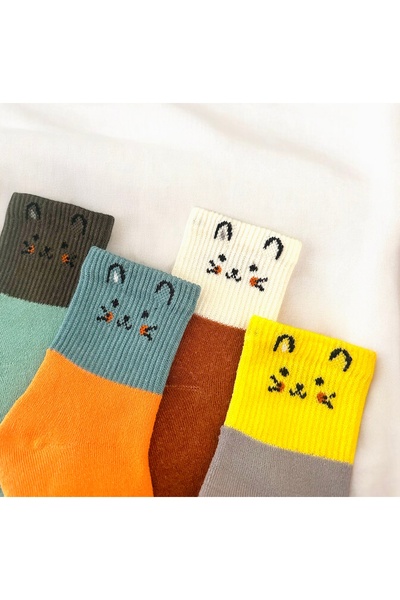 Çorabistaan 5 Çift Çok Renkli Sevimli Kedi Desenli Unisex Kız Erkek Çocuk Kışlık Havlu Tenis Çorap Yüksek Kalite