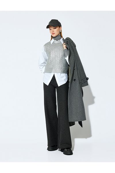 Koton X Şahika Ercümen - Soft Textured Striped Straight Wide Leg Pants