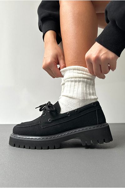 Mupa Shoes Black Suede Women's Loafer - Lace-Up