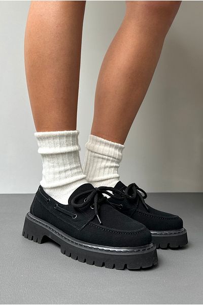 Mupa Shoes Black Suede Women's Loafer - Lace-Up