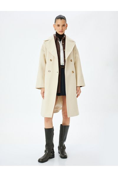 Koton Μακρύ παλτό με διπλό στήθος Oversize