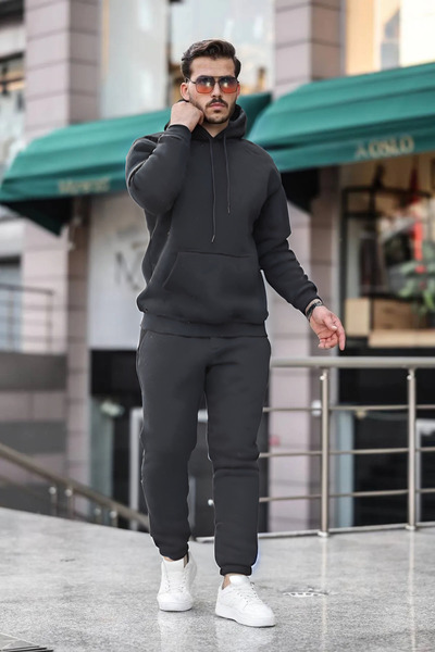 YAKAMEL Ανδρικό σετ φόρμας με κουκούλα και τσέπη καγκουρό σε μεγάλο μέγεθος -...