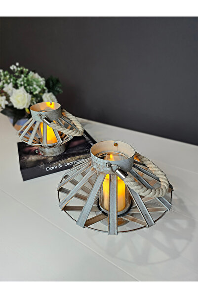 EVİMTATLIEVİM Capella İkili Halat Kulplu Dekoratif Metal Mumluk Seti