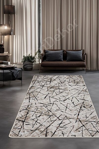 Dijidekor Halı Vizon Cool Karo Yıkanabilir Kaymaz Kesme Ince Yolluk Kilim Sal...