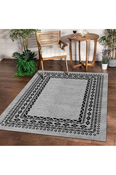 Dijidekor Halı Gri O22136 Yıkanabilir Saçaksız Ince Yolluk Kilim Salon Halısı...