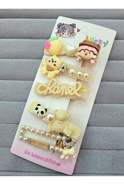 GÜLPEŞE 5 Li Lux Akrilik Yan Toka Seti Ayıcık Kuromi Çilek Fiyonk Figürlü Toka