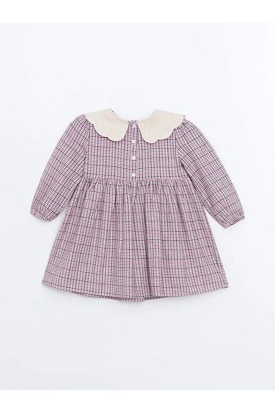 LC Waikiki Lcw Kids Pink Baby Collar Plaid Pattern Flannel Girl's Dress