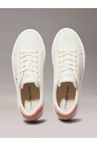 Calvin Klein Kadın Yüksek Rahat Taban Deri Beyaz Sneaker YW0YW01669-0LD