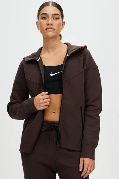 Nike Tech Fleece Full Zip Hoodie Women's Dark Heather Brown Gate Sweatshirt