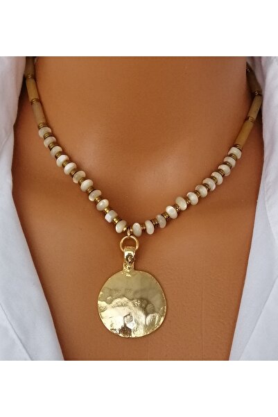 LemaStone AAA Kalite jasper ve sedef doğal taş kolye (altın kaplama kolye ucu)