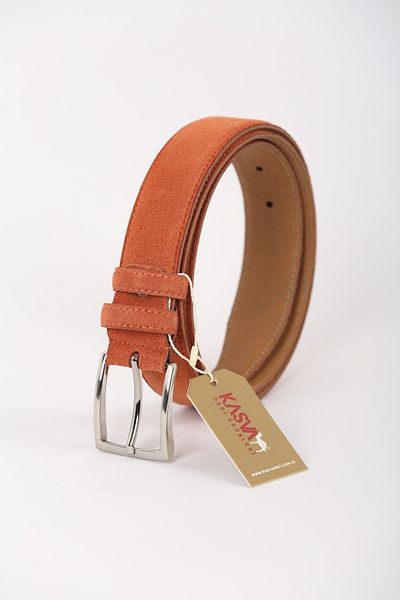 KASVA DERİ 3.5cm Brick Color Suede Original Leather Belt