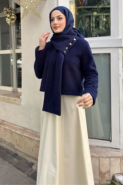 Oven Κοντό παλτό με κουμπιά καρδιάς - Navy Blue