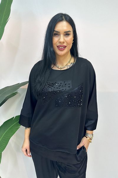 GÖKSEL Plus Size Suit with Pearl Detail - Black