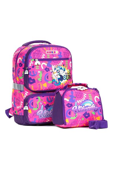 Necati Çanta Multi-Compartment Primary School Backpack and Lunchbag with Unicorn Figure