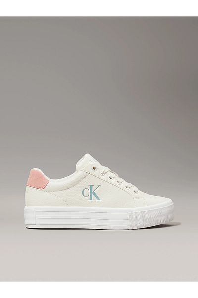 Calvin Klein Women's High Comfortable Sole Leather White Sneaker Yw0Yw01669-0Ld