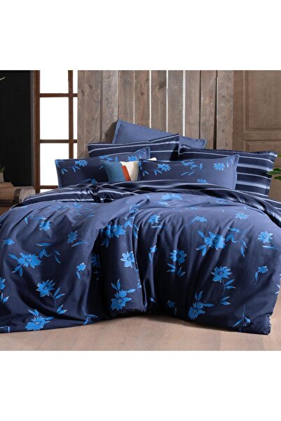 Sarev Renata King Size %100 Pamuk Flanel (Pazen) Nevresim Takımı Lacivert