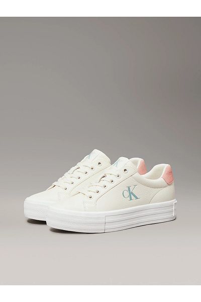 Calvin Klein Women's High Comfortable Sole Leather White Sneaker Yw0Yw01669-0Ld