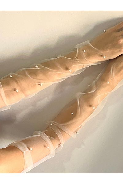 VENÜS MODA by Pınar Cream Color Pearl Gloves Fingerless Oversleeve Wedding Gloves Cream Gloves Bridal Gloves