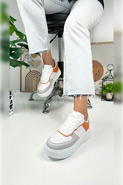 İmerShoes Casual Women's White Sneaker Lace-Up Lightweight Thick Flat Sole Walking Sports Shoes 451