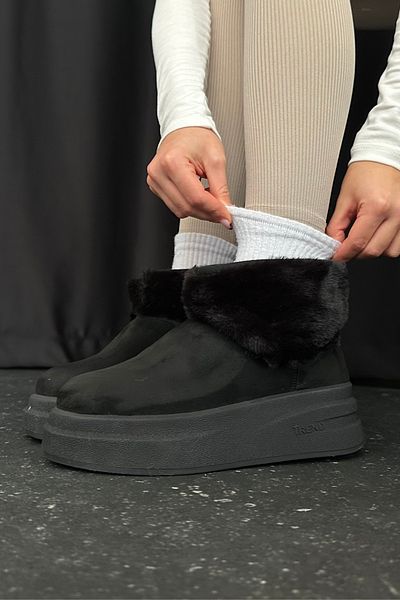 Mupa Shoes Μαύρα σουέτ γυναικείες μπότες - Shaggy and Stylish