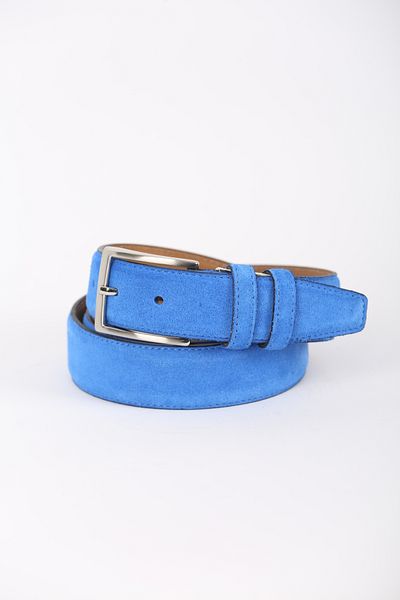 KASVA DERİ 3.5cm Saks Blue Suede Original Leather Belt