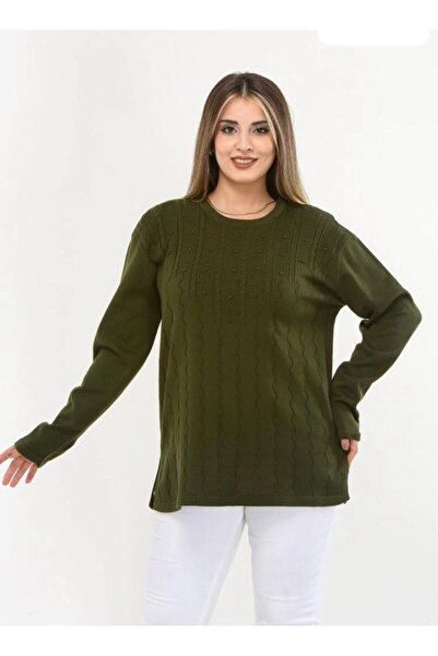 FATELLA Anne Kadın Kışlık Yuvarlak Yaka Tek Renk Rahat Kalıp Triko Kazak
