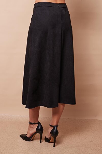 Jument Light Lycra Velvet - Fusta neagră de lungime midi cu buzunare germane