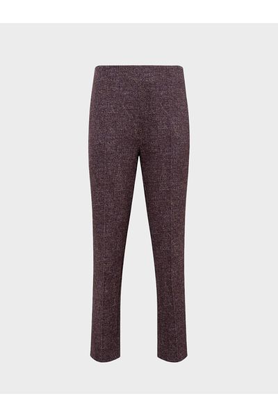 RİVUS High Waisted Ribbed Stitching Cigarette Leg Trousers - Plum