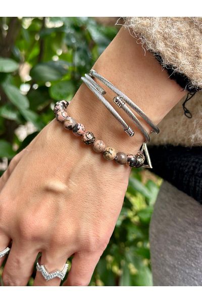 Gökçeada Certified 8 mm Rhodonite Stone Men's Women's Natural Stone Bracelet