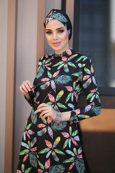 Remsa Mayo Lycra πλήρως καλυμμένο μαγιό Hijab με σχέδιο πράσινο παγώνι