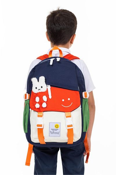 Necati Çanta Multi-Compartment Backpack with Cute Teddy Bear Figure