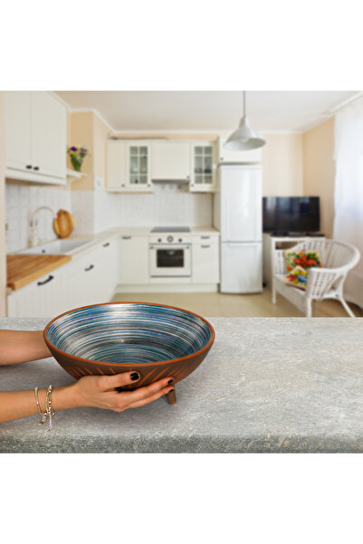 ChaqaBonnie Dekoratif Terracotta Çömlek Kase, Turkuaz, 30cm