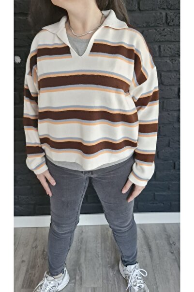 ALVWOMAN Brown and Gray Striped Sweater