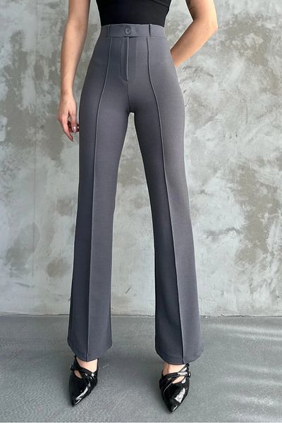 trendalisse Gray High Waist Lycra Crepe Palazzo Pants - Famous Design