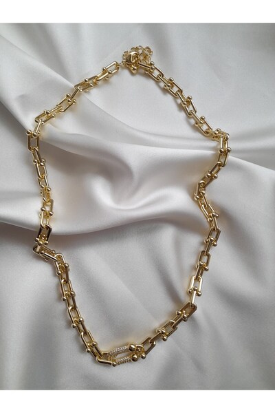 Home Zirkon Taşlı Gold U Toplu Model Çelik Kolye