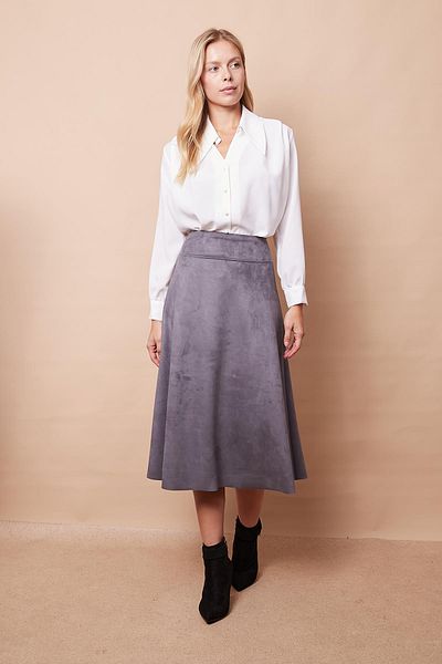 Jument Ανοιχτό ύφασμα Lycra Suede Ψηλόμεσο κιλό μακριά φούστα-γκρι