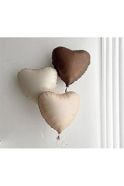 TATLI GÜNLER Brown Retro Stin Colors Balloon Bunch 3-Piece Foil Heart Balloon.