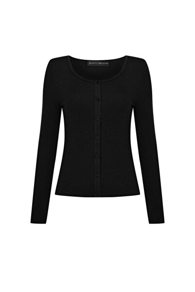 Beauty Omelette Siyah Ribli Kaşmir Dökümlü Hırka