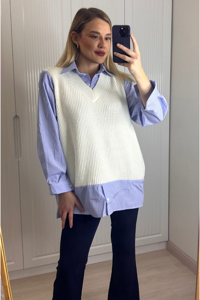 MİR STORE Ekru Süveterli Gömlek