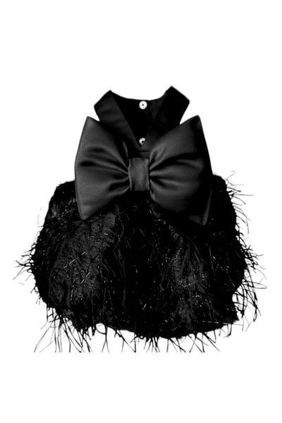 hepsipatili New Year's Giant Bow Stylish Tassels Black Small Breed Dog Dress