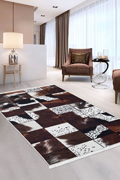 Dijidekor Halı Kahverengi Dr01 Yıkanabilir Saçaklı Kesme Ince Yolluk Kilim Sa...