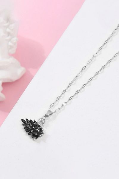 The Collection Non Tarnish Women's Silver Black Stone Swan Steel Necklace
