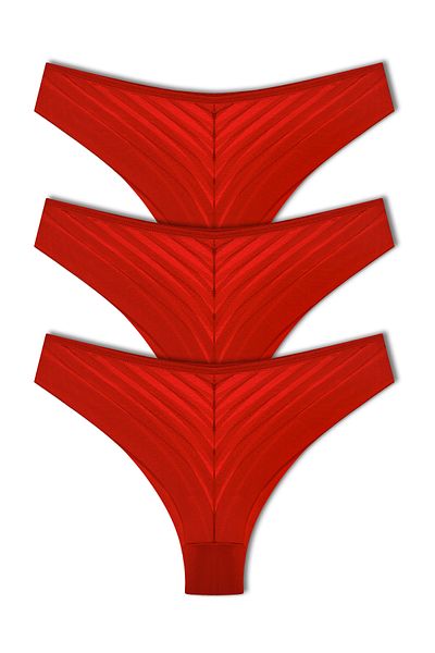 HNX Κόκκινο διαφανές δαντέλα Brazilian Cutout γυναικείο εσώρουχο 3 τεμαχίων