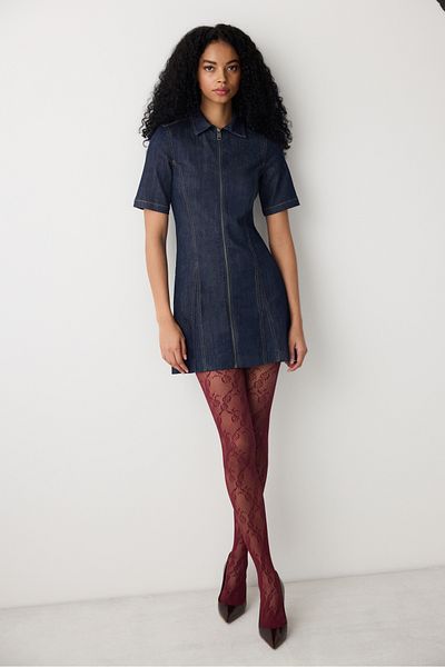 Penti Weinrote Netzstrumpfhose mit Blumenmuster